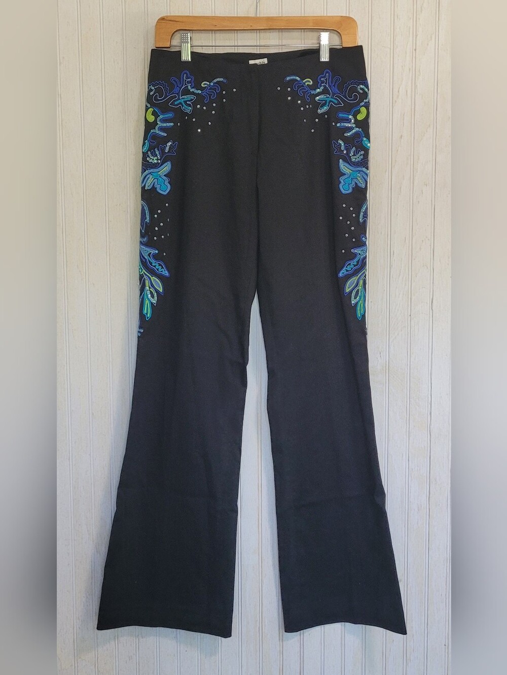 Caché Vintage Y2K Black Embroidered Sequined Bootcut Pants Size 10